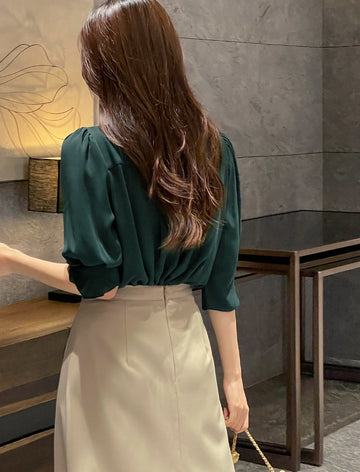 Carriet Chiffon Tie Three Quarter Blouse